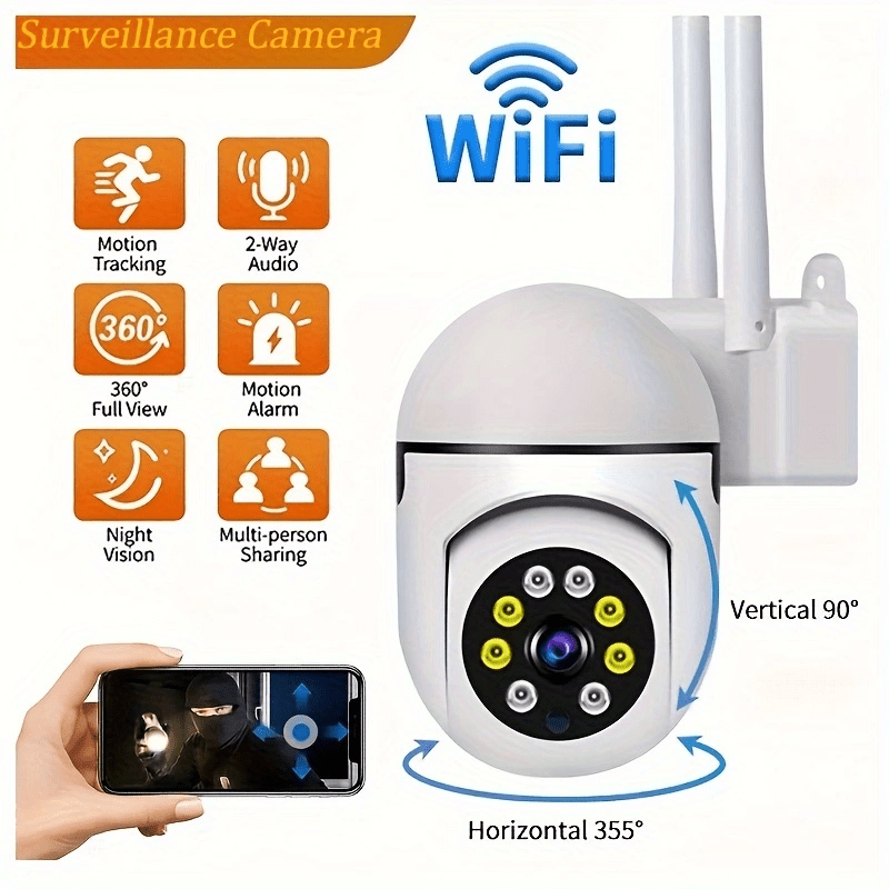 Câmera de Segurança Teruhal 1080P HD para Interior/Exterior com Áudio Bidirecional, Wi-Fi, Rastreamento de Movimento - Perfeita para Crianças e Animais de Estimação, Visão Noturna em Cores.