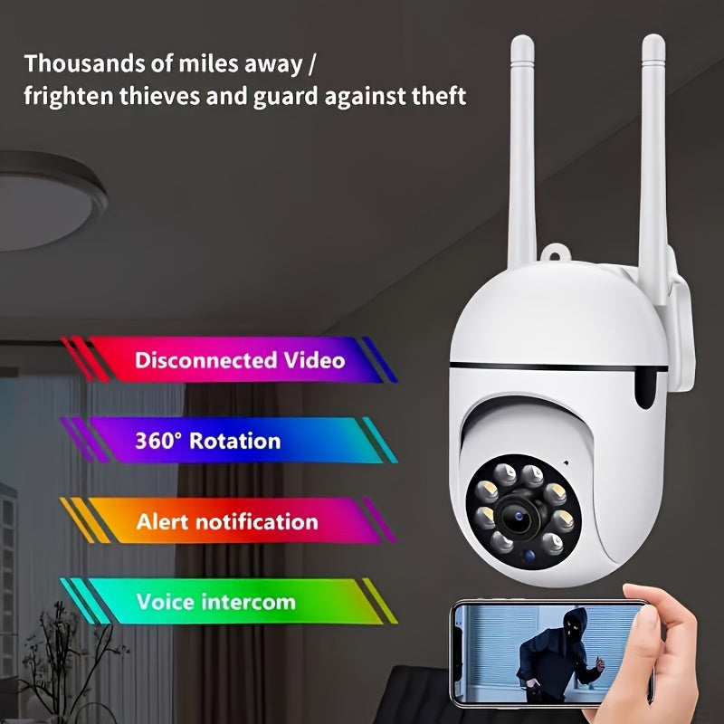 Câmera de Segurança Teruhal 1080P HD para Interior/Exterior com Áudio Bidirecional, Wi-Fi, Rastreamento de Movimento - Perfeita para Crianças e Animais de Estimação, Visão Noturna em Cores.