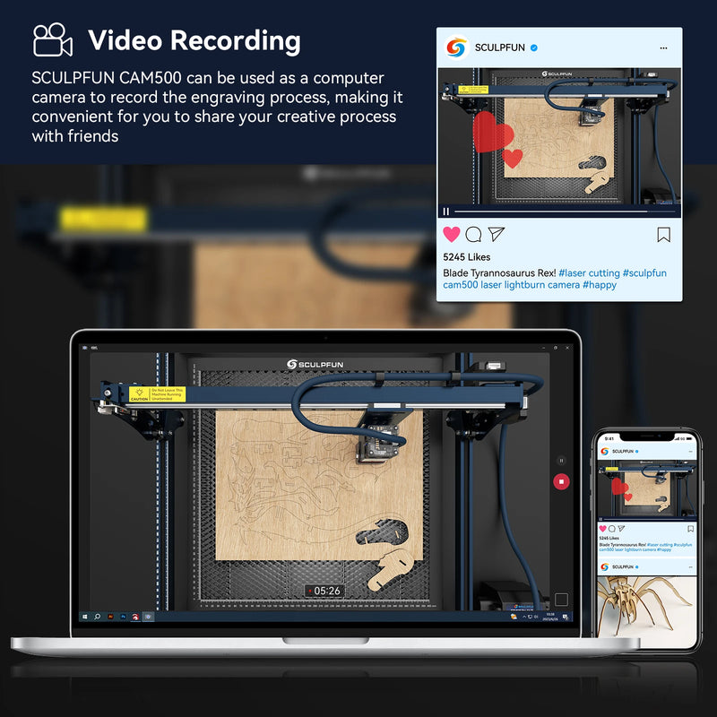 Gravadora a Laser - SCULPFUN CAM500: Câmera 5MP com Lente Grande-Angular para Gravadores a Laser