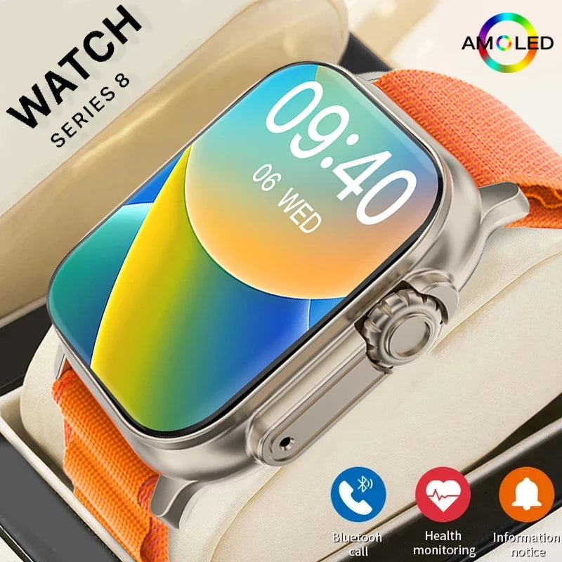 Relógio inteligente masculino 49mm série 8 2.3 "tela amoled nfc bússola à prova dwaterproof água para apple watch iwo ultra 8 smartwatch