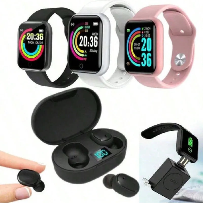 Sports Wireless Earphones Smart Watch Kit Fones de ouvido sem fio para homens e mulheres Atender chamadas telefônicas